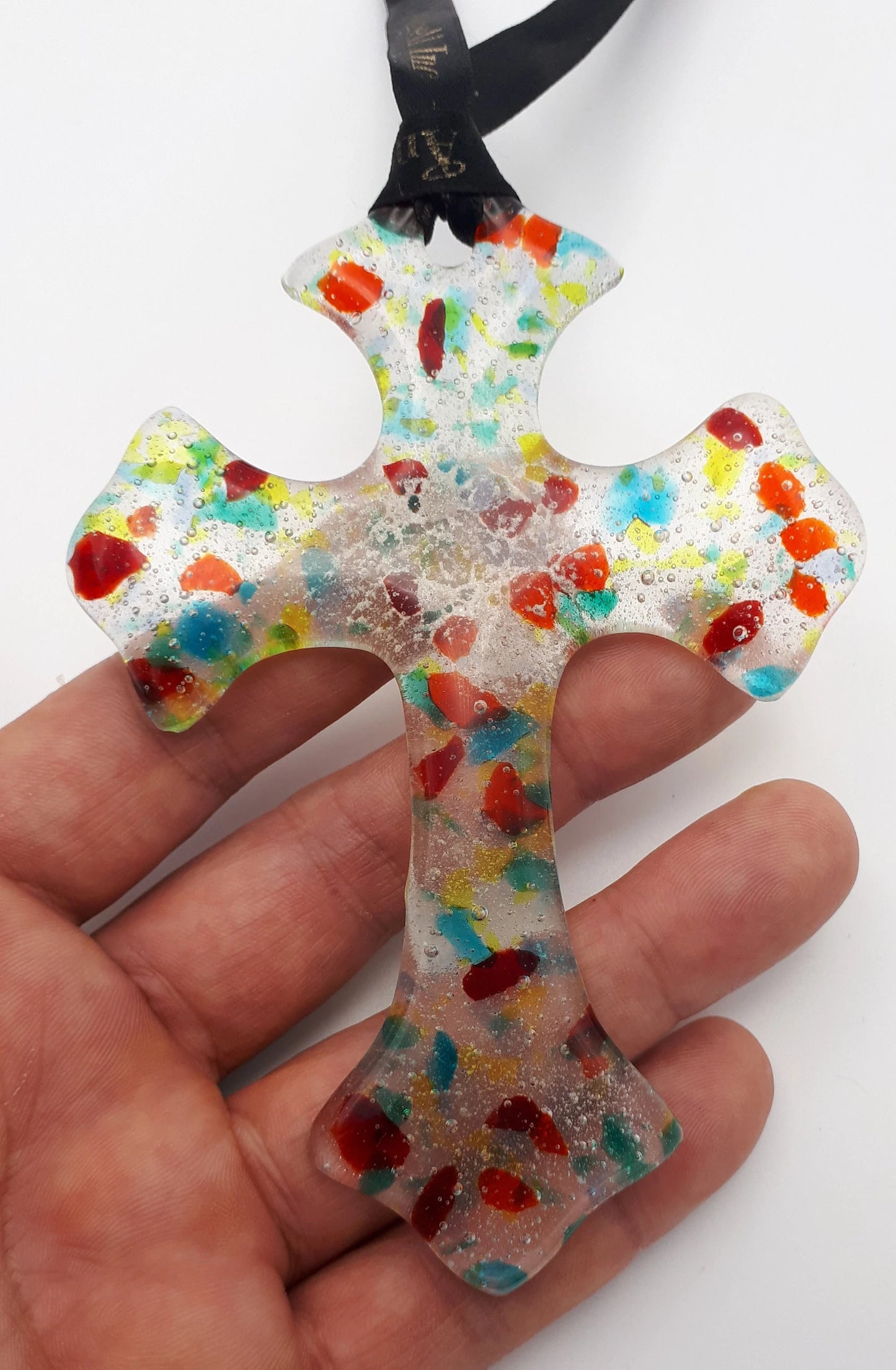 Luxury Rainbow CROSS Wall Pendant Cremation Ashes Keepsake