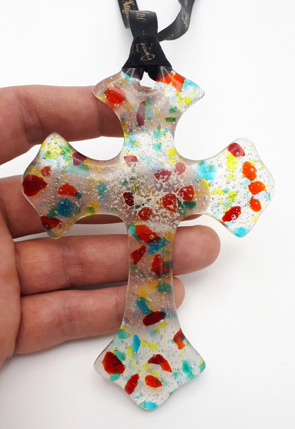 Luxury Rainbow CROSS Wall Pendant Cremation Ashes Keepsake