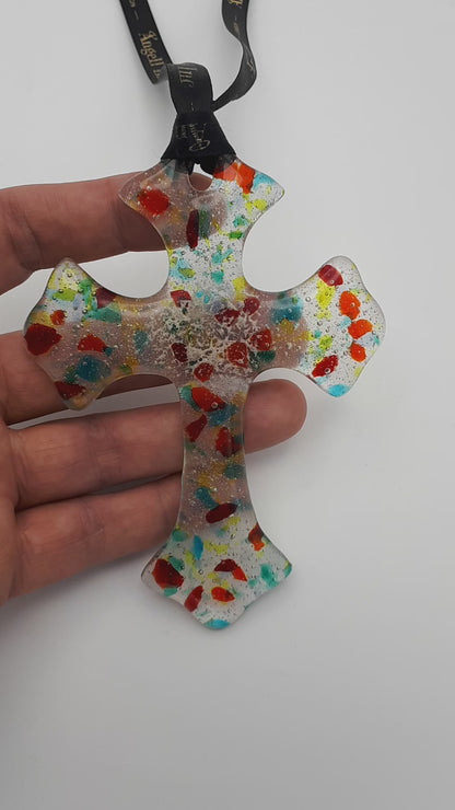 Luxury Rainbow CROSS Wall Pendant Cremation Ashes Keepsake