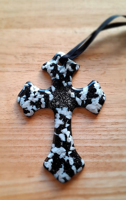 Luxury Black Velvet CROSS Wall Pendant Cremation Keepsake